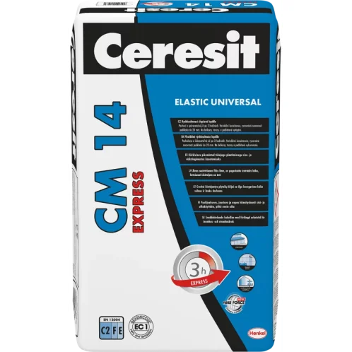 CERESIT CM 14 EXPRESS - Rýchlotvrdnúce cementové lepidlo na rýchle lepenie obkladov a dlažby v interiéri a exteriéri 25kg