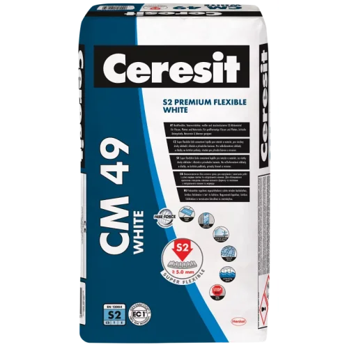 CERESIT CM 49 S2 PREMIUM FLEXIBLE - Vysoko flexibilné biele lepidlo na veľmi náročné lepenie keramických obkladov a dlažieb 20kg