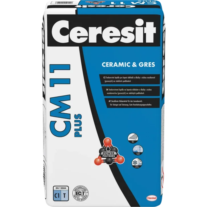 CERESIT CM 11 PLUS Comfort Gres - Tenkovrstvové lepidlo na lepenie obkladov a dlažby s nízkou nasiakavosťou (gresových) na stabilných podkladoch 25kg