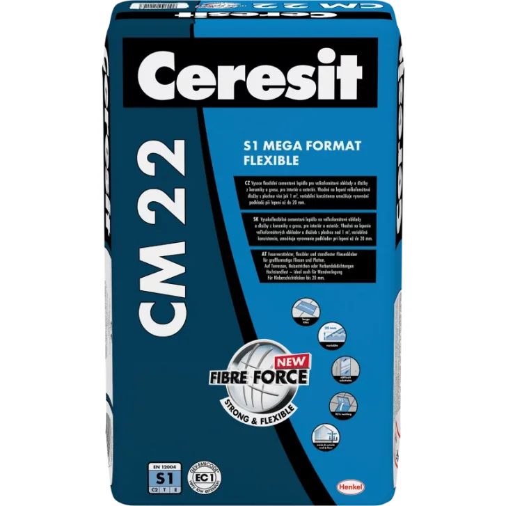 CERESIT CM 22 MEGA FORMAT FLEXIBLE - Vysoko flexibilné lepidlo na lepenie veľkoformátových obkladov a dlažieb 25kg